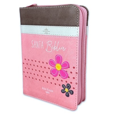 Biblia Reina Valera Bolsillo Flores Rosa Beige y Café