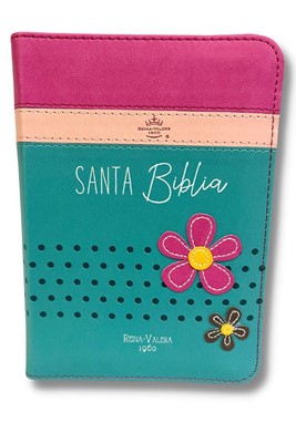 Biblia Reina Valera Bolsillo Flores Rosa Fucsia Turquesa