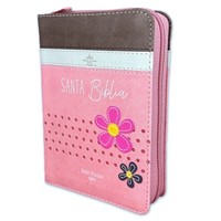 Biblia Reina Valera Bolsillo Flores Rosa Beige y Café (Tapa Suave)