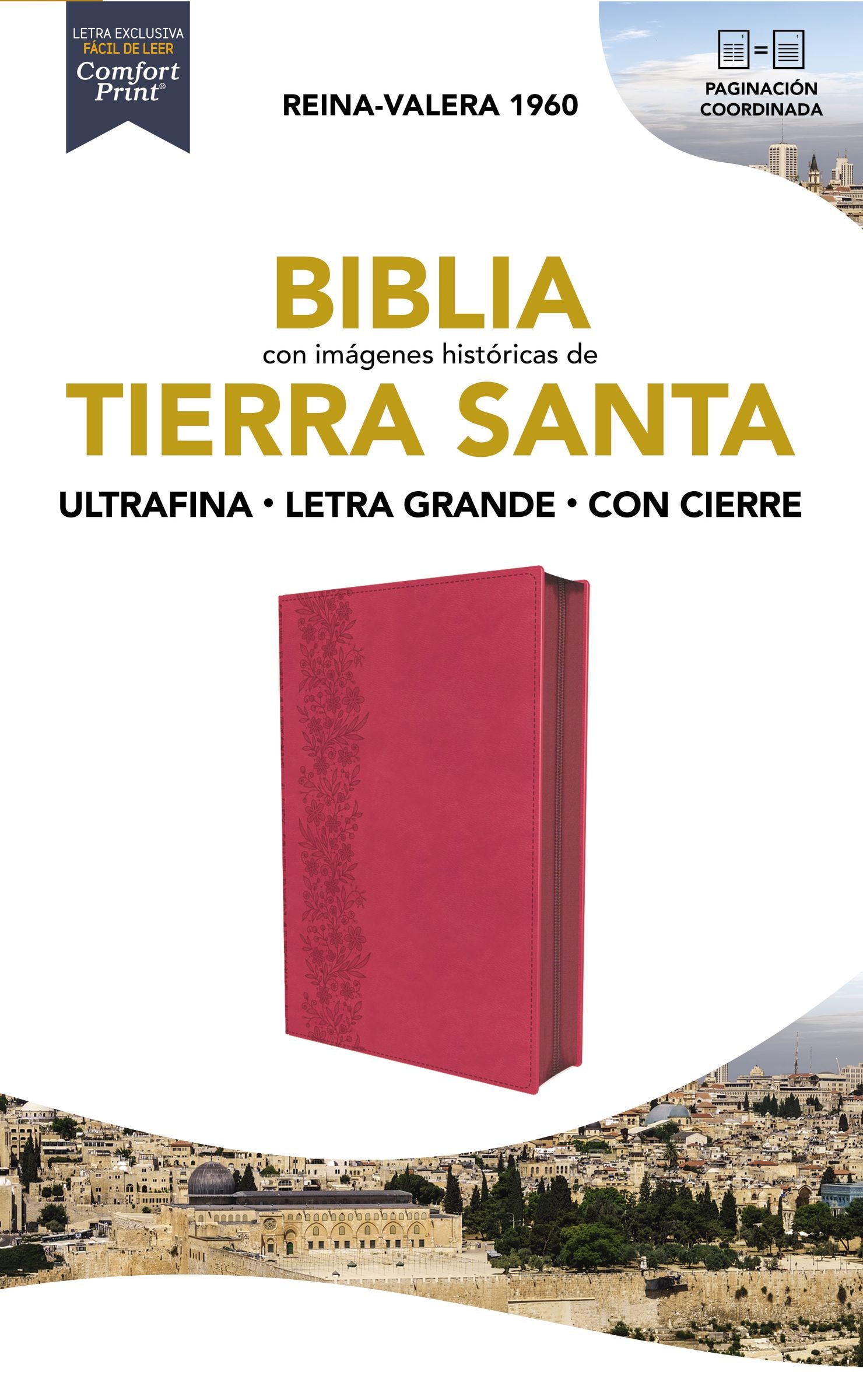 Biblia Reina Valera 1960 Letra Grande Tierra Santa con Cierre Fucsia