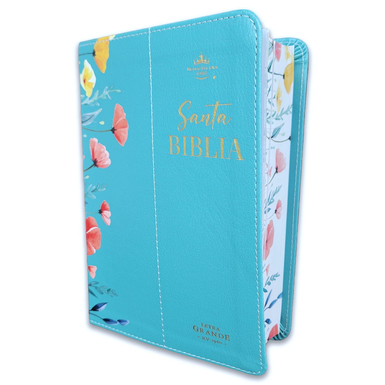Biblia Reina Valera 1960 Letra Grande Compacta Flores Turquesa