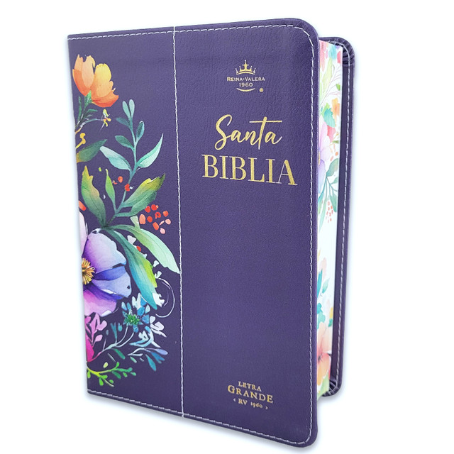 Biblia Reina Valera 1960 Letra Grande Compacta Flores Lila