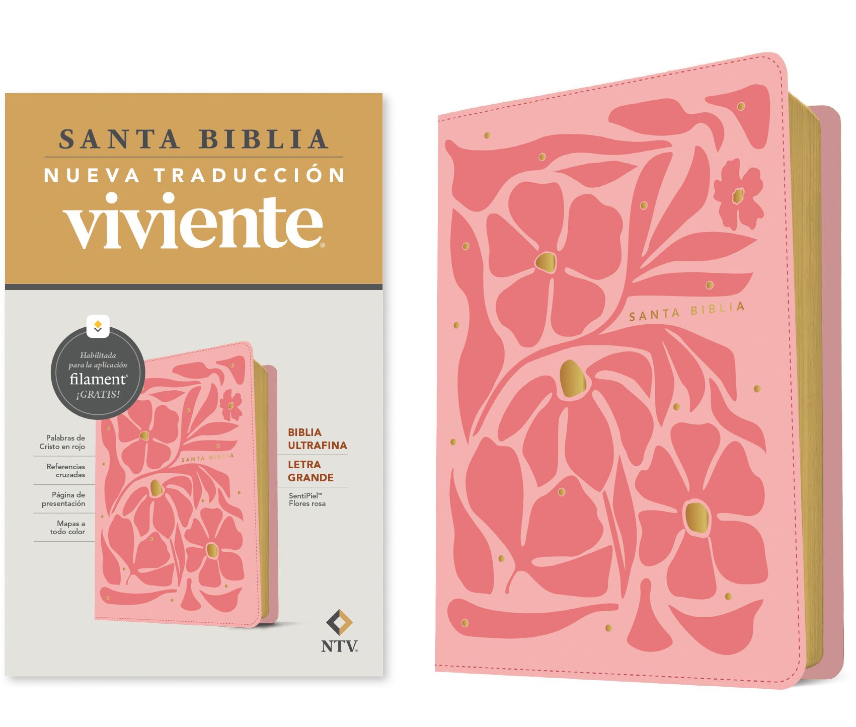 Biblia NTV Ultrafina Letra Grande Flores Rosa